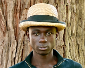 Bowler straw hat - Vintage Edwardian Bowler Hat for Summer - Classic Style for Women and Men