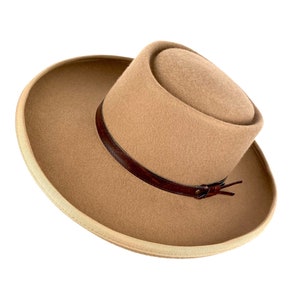 Gambler fedora hat, bolero felt hat, camel felt hat, man fedora hat, cowboy fedora hat, beige gambler hat, wide brim felt hat, wool felt hat