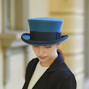 Women Top Hat, CYAN blue top hat, blue top hat for men and women, custom made hat, top hat blue, low top hat, blue felt hat, amazing top hat