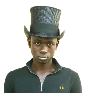Derbies en paille pour hommes, couronne haute en paille noire, chapeau haut de forme cylindrique noir, chapeau haut de forme en paille noir, haut de forme haut de forme en paille d'été