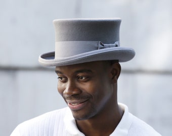 GRAY top hat, grey top hat low crown, top hat gray for men and women, gentleman top hat, low top hat gray, gray felt top hat, top hat gray