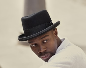 Black homburg felt hat - black pork pie hat - Timeless Elegance for men