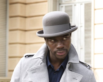 Cappello a bombetta in feltro grigio fatto a mano: classico Derby Billycock