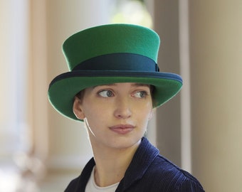Apple Green Wool Felt Short Top Hat - Modern Formal Topper