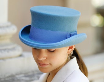 Low Top Hat, LIGHT BLUE top hat, sky blue top hat, blue top hat low crown, formal top hat, blue top hat for men and women