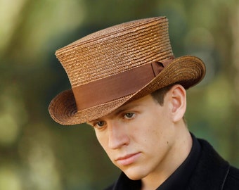 Low Top Hat in Natural Straw - Handmade Brown Straw Hat for Men and Women