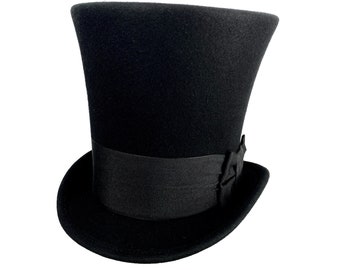 Black Empire Felt Top Hat - Regency Top Hat - Vintage Victorian Style Costume Accessory