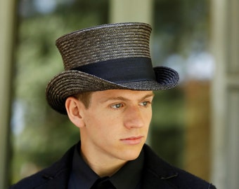 Handmade Dark Gray Straw Top Hat: Formal Summer Derby