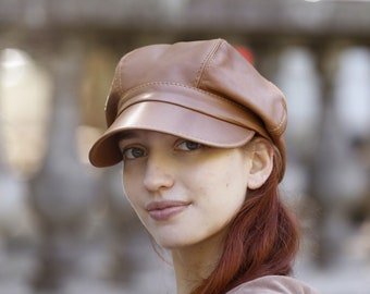 Leather Baker Boy Cap for Men and Women - Handcrafted Cap with Vintage Charm