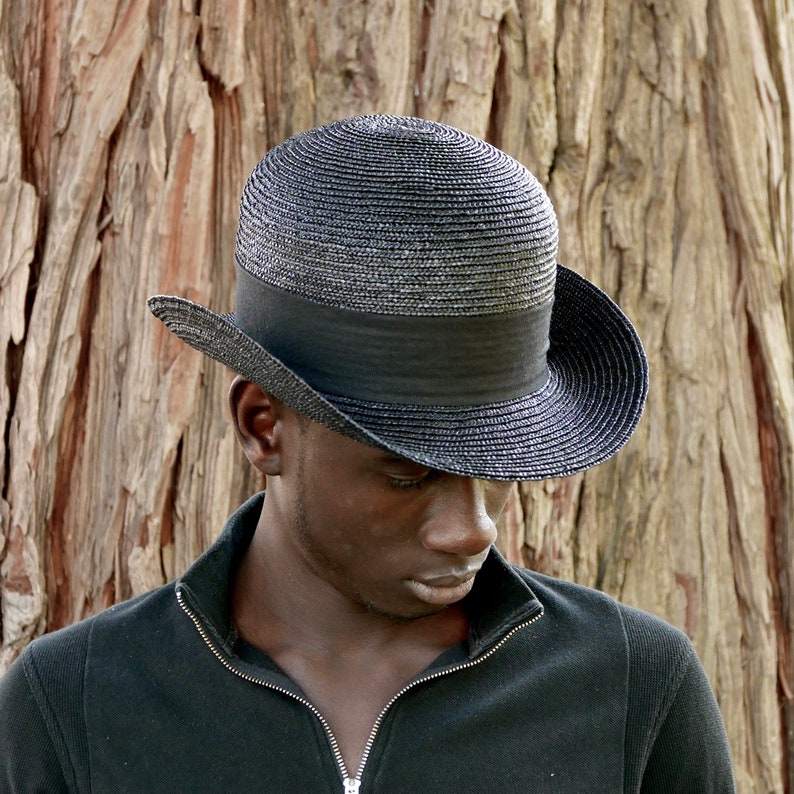 Bowler Straw Hat Bowler Hat Men Black Bowler Hat Black Etsy