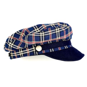 Summer Sailor Cap in Blue Tartan - Trendy Summer Hat for a Nautical Look - Sailor Hat