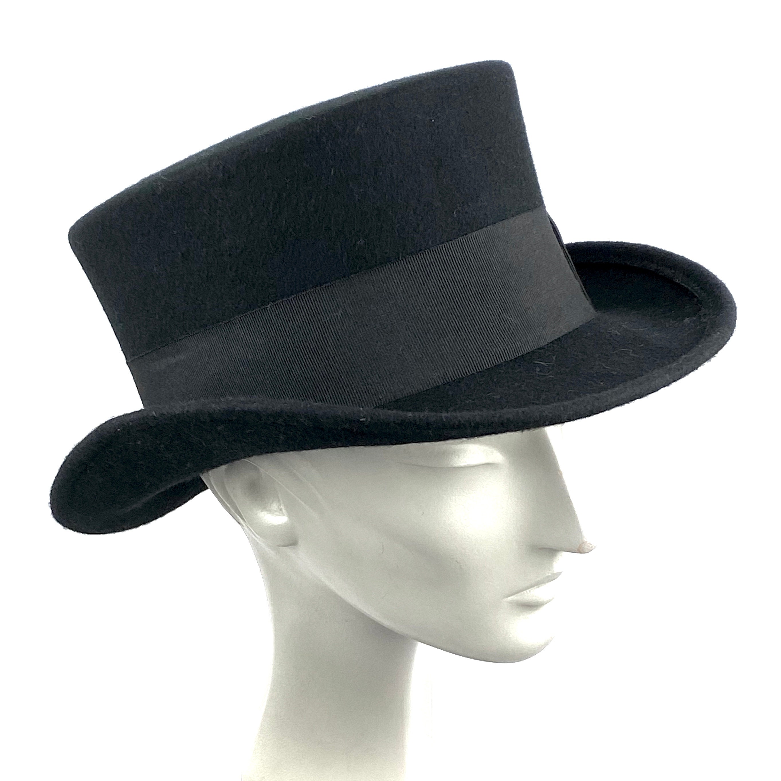 Edwardian Black Felt Top Hat- Victorian Style Short Top Hat - Vintage ...