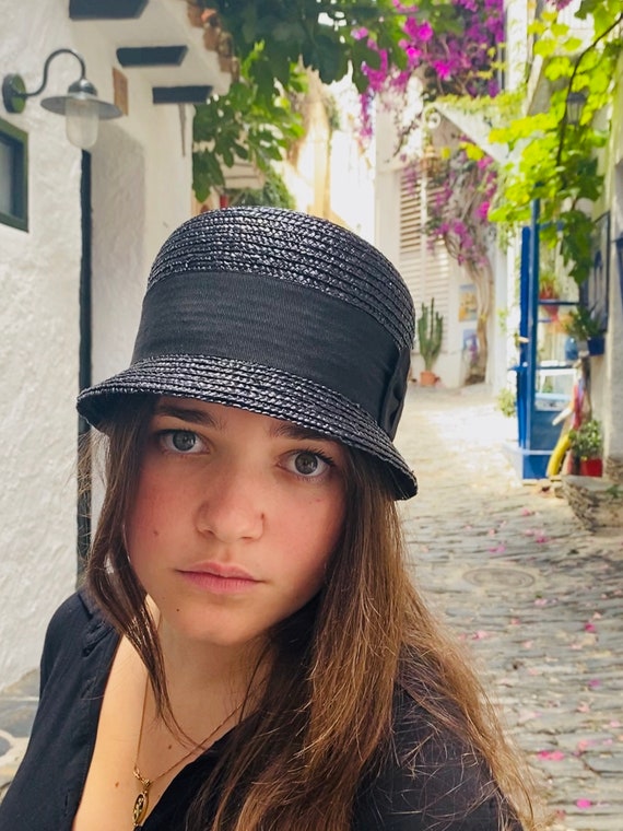Sombrero cloché negro de paja natural sombrero años - Etsy