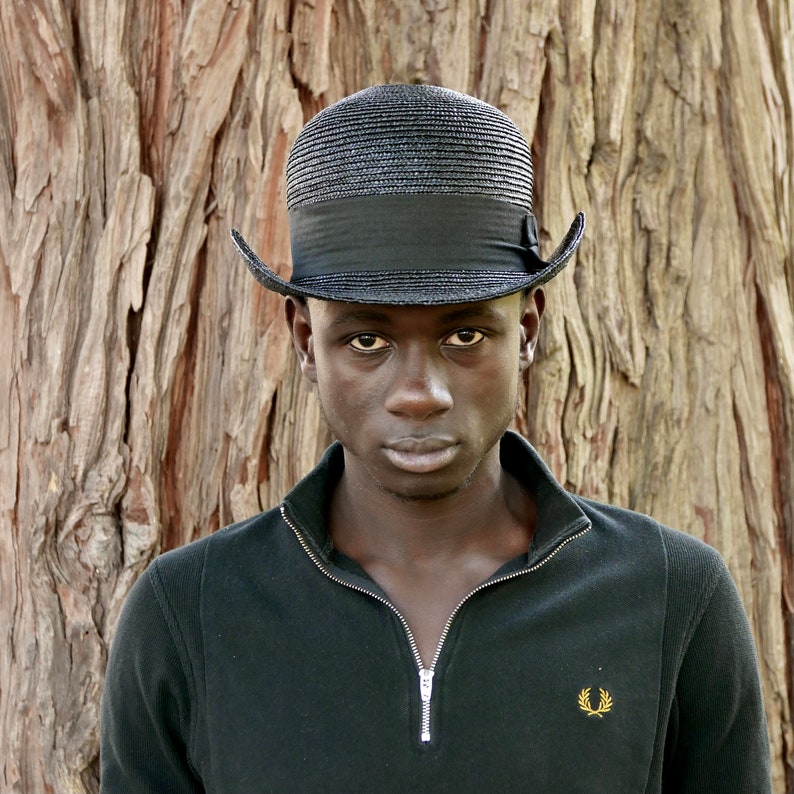 Bowler Straw Hat Bowler Hat Men Black Bowler Hat Black Etsy