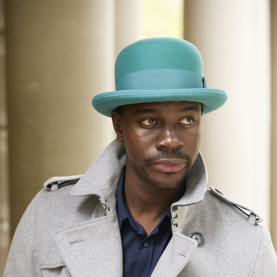 Turquoise Felt Bowler Hat: Handmade Derby Billycock for Men - Etsy