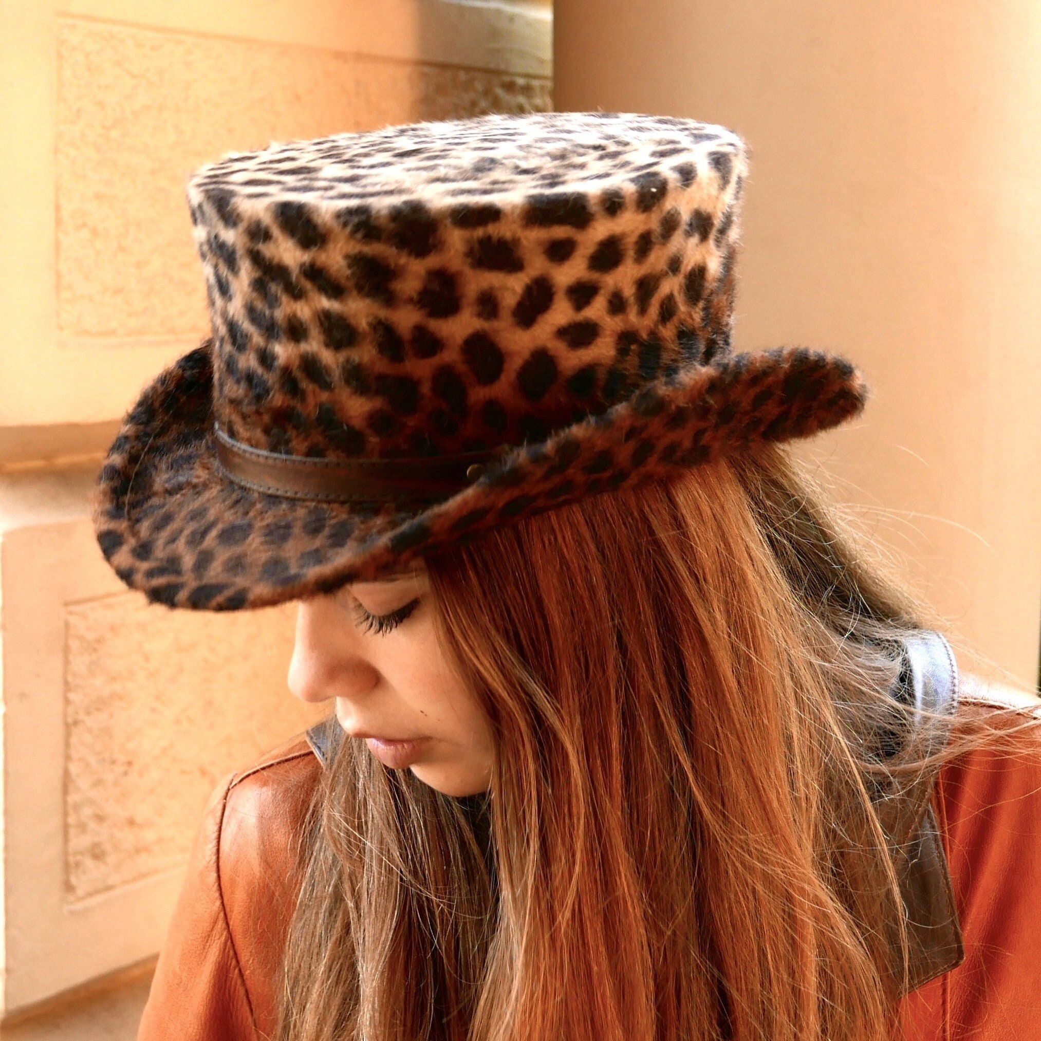 Sombrero de copa de leopardo animal print top hat chistera - Etsy México