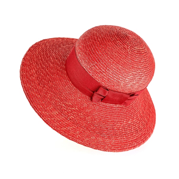 Red summer straw hat, elegant woman straw hat in red, fashion red natural straw hat, red summer capeline straw hat, beach red straw hat