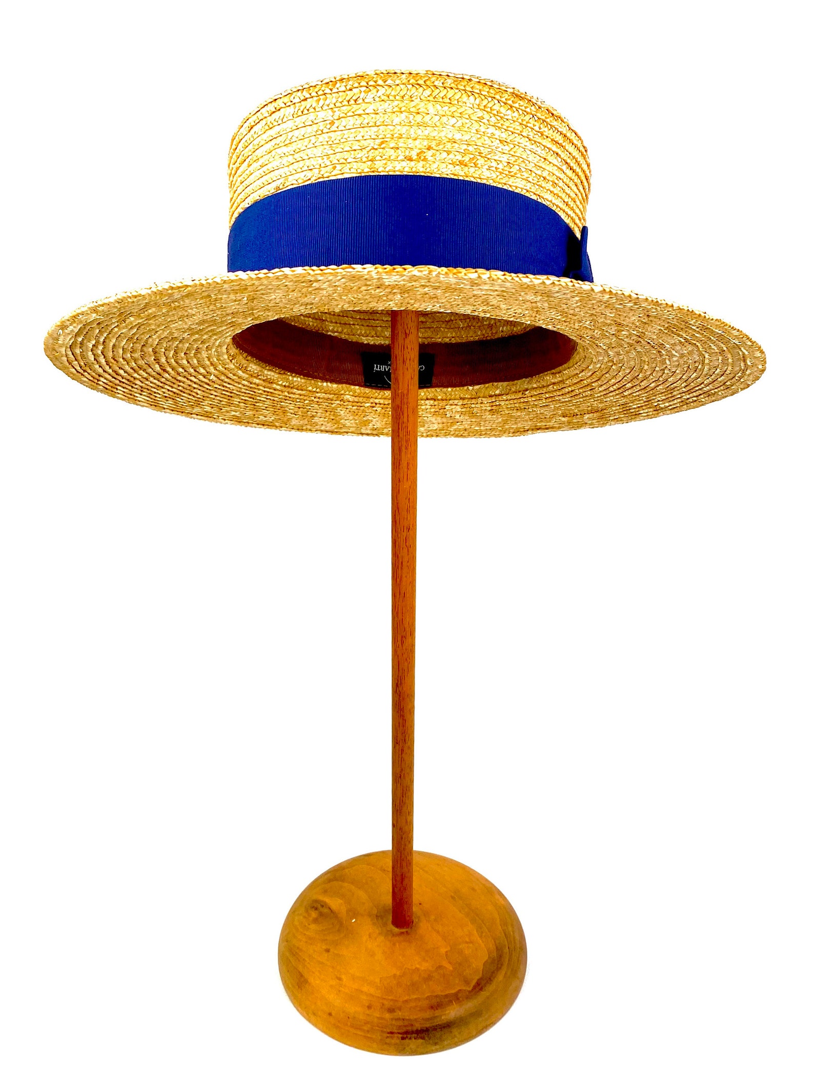 Natural straw boater hat with blue ribbon elegant straw Etsy