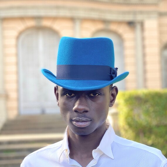 Sombrero de fieltro azul estilo homburg de hombre y Etsy
