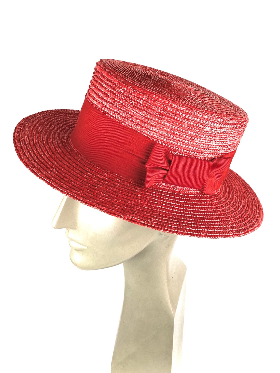 Red Boater Straw Hat Red Straw Canotier Men Women Boater Etsy