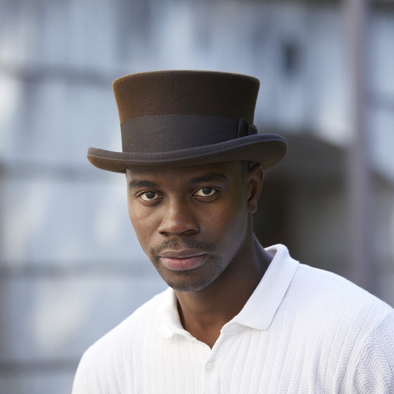 Men’s Steampunk Clothing, Costumes, Fashion     BROWN top hat dark brown Low Top Hat formal hat Top Hat brown for men and women topper hat brown edwardian top hat 19th century hat  AT vintagedancer.com