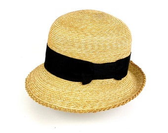 Cloche natural straw hat, gran sombrero cloche de paja natural con mucha protección solar, grand chapeau cloche en paille, glocken strohhhut