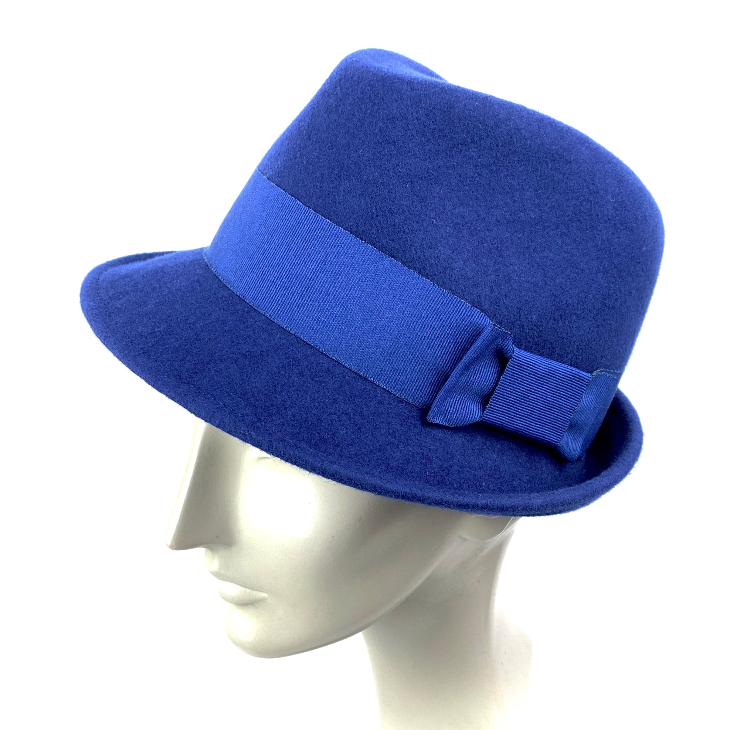 Blue trilby felt hat, blue fedora felt hat short brim, woman blue wool felt hat, royal blue trilby hat short brim, winter blue fedora hat