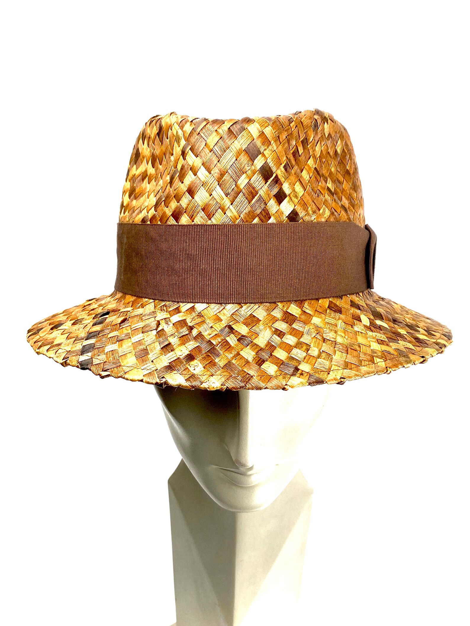 Trilby Straw Hat Ventilated Straw Hatman And Woman Fedora Etsy
