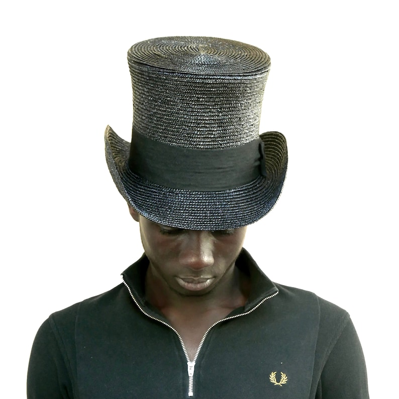 Men's Derby Straw Hat Black Straw Top Hat High Crown Etsy