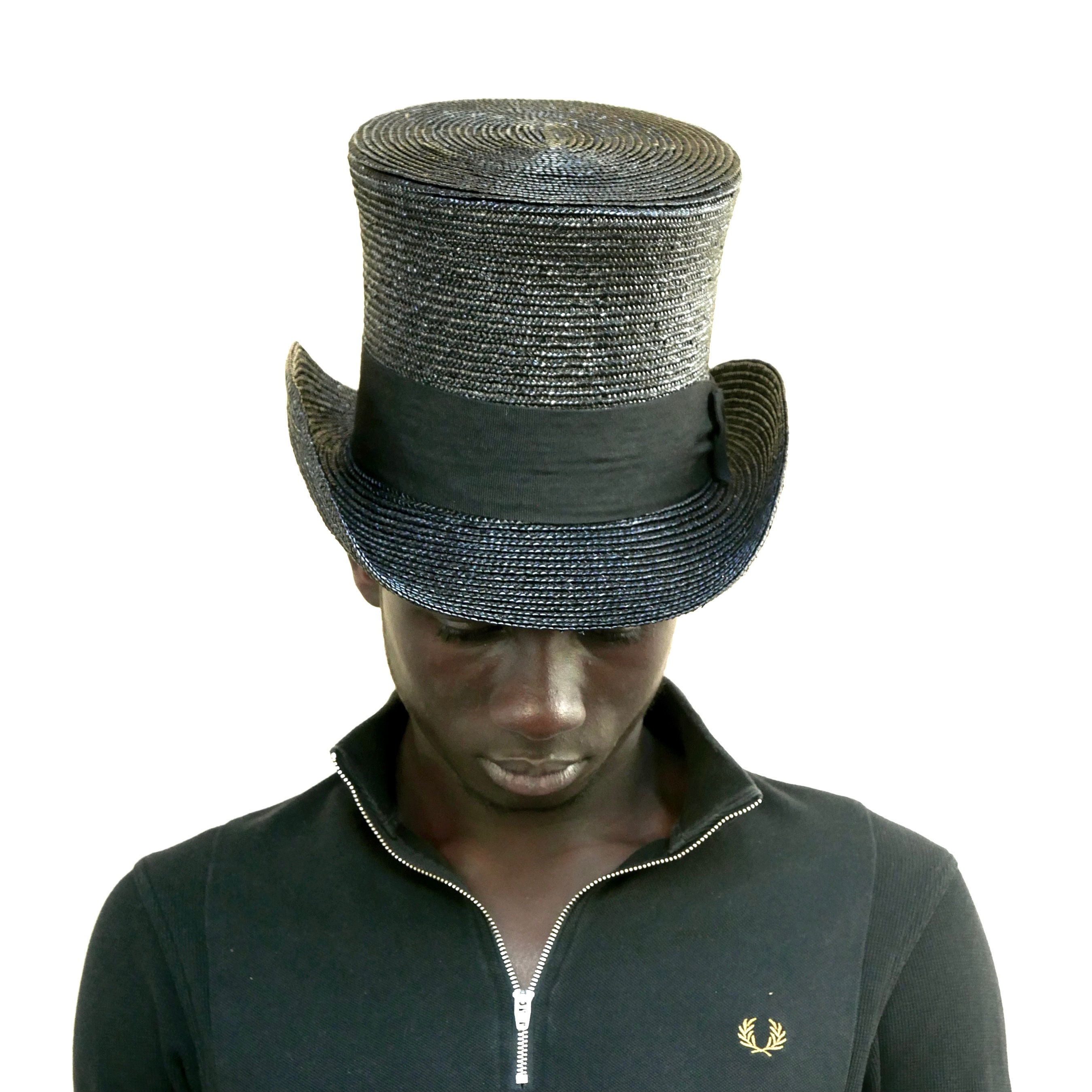 Men's Derby Straw Hat Black Straw Top Hat High Crown Etsy