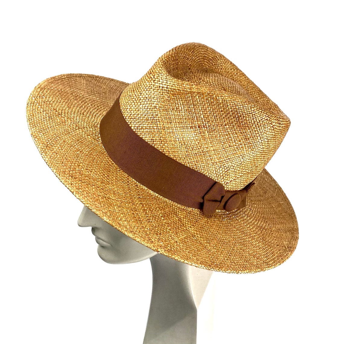 Flat brim straw hat fedora straw hat fedora flat brim Etsy