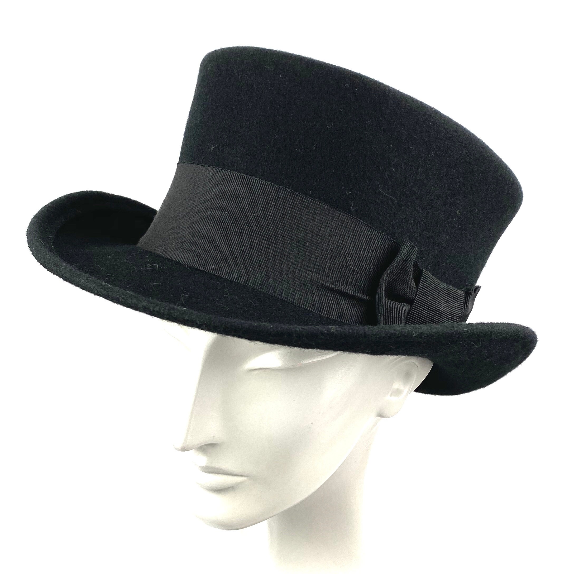 Edwardian Black Felt Top Hat- Victorian Style Short Top Hat - Vintage ...