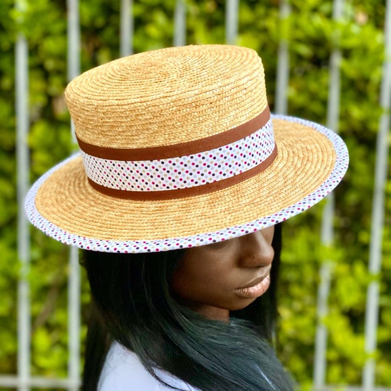 cerca cielo A tiempo Sombrero de paja para mujer canotier de paja sombrero con - Etsy México