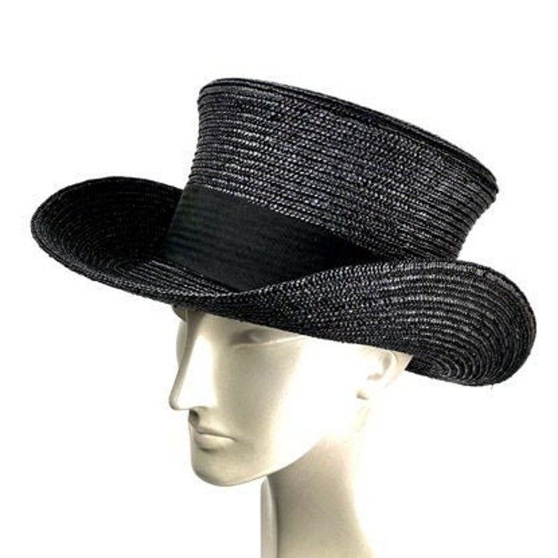 Black Straw Top Hat Wide Brim Top Hat Large Brim Black Top Etsy