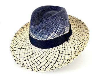 Blue Straw Panama Fedora Hat - Stylish Unisex Accessory for Men and Women