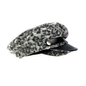 Leopard cap, gray leopard  wool cap, leopard animal print cap, cheetah cap, leopard hat, leopard sailor cap, winter wool sailor cap