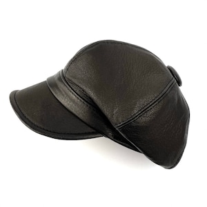 Black leather baker boy hat - Newsboy cap - Premium Quality Leather Hat