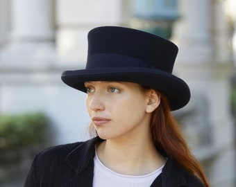 NAVY Blue Top Hat - Dark Blue Felt Low Top Hat - Victorian