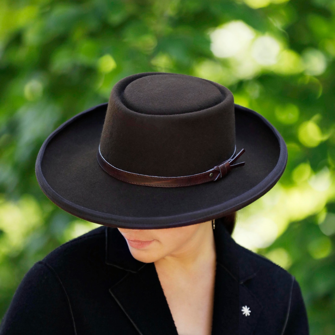 Woman Brown Felt Hat, Dark Brown Gambler Hat, Women's Fedora Felt