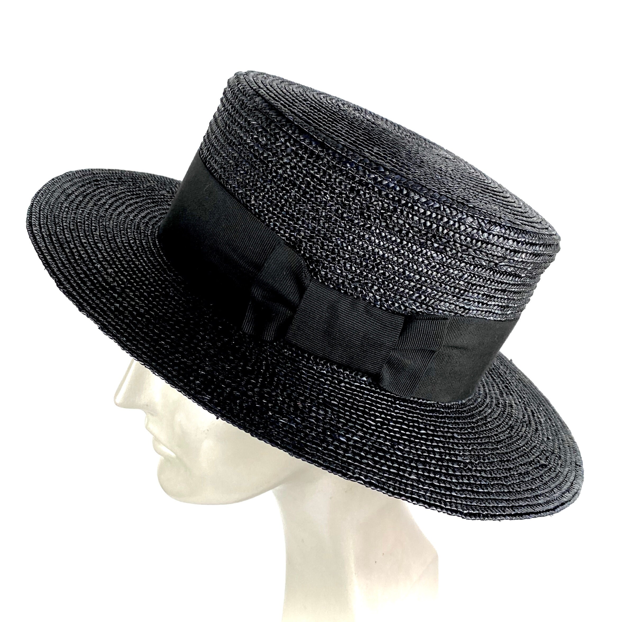 Reformation Straw Boater Hat with Black Band Handcrafted Straw Boater Hat With Black Velvet Ribbon - Etsy main image 2