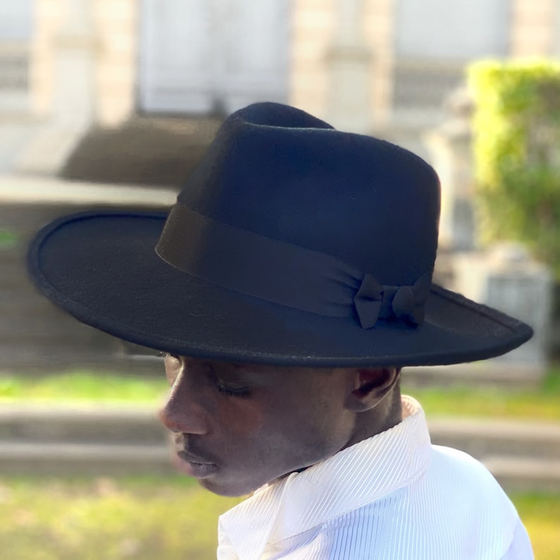 Man fedora hat, large brim men fedora hat, black felt fedora hat, black fedora hat wide brim for men and women, oversized mens fedora hat image 3