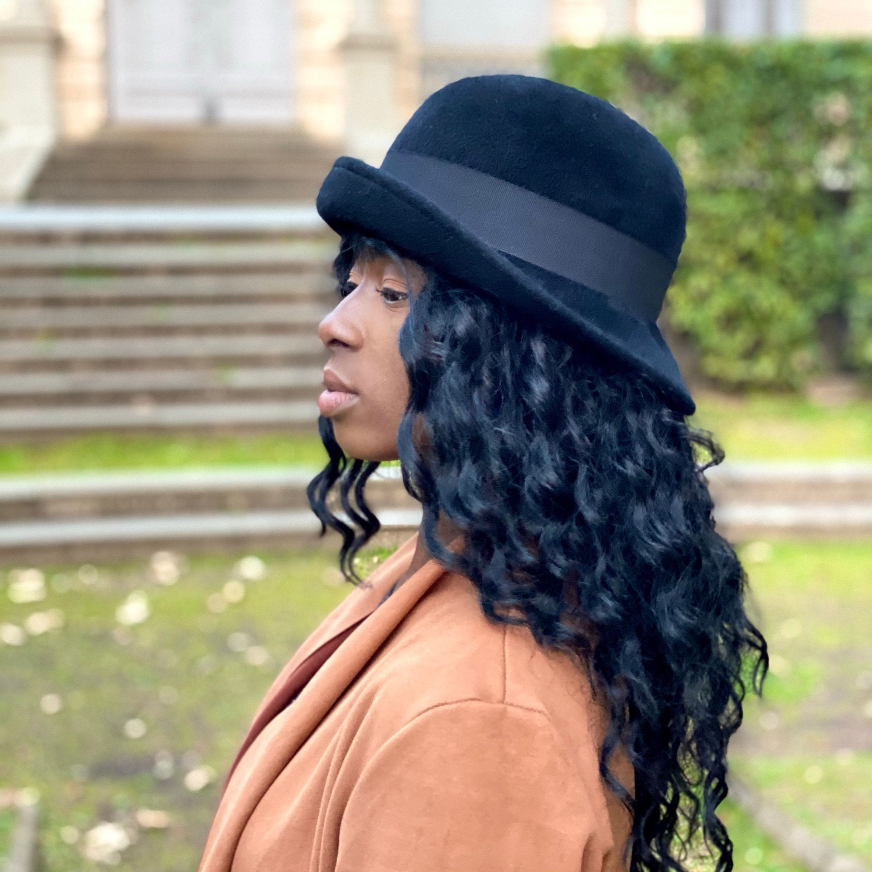 Hat Attack Velour Felt Cloche w. Gold Trim Valerie Two-Toned Burgundy Wool Cloche | Uno Alla Volta main image 4