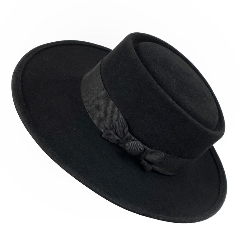 Gambler hat, fedora large brim, felt fedora hat, wide brim fedora, bolero hat, black gambler hat, fedora hat, wool felt men's hat, man hat image 5