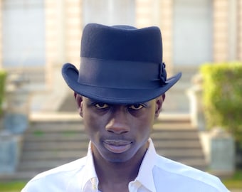 Homburg hat, handmade felt hat, men homburg hat, men&#39;s felt hat, man fedora hat, man homburg hat, black homburg, hat made to order