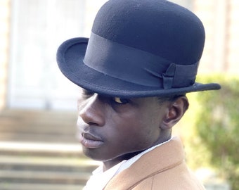 Black Felt Bowler Hat Men's Derby Hat 