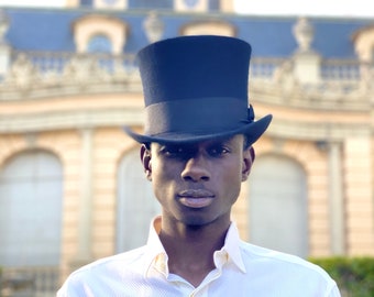 High top hat, black topper hat, edwardian black top hat, man top hat, oversized  top hat, victorian top hat, mens felt hat, race top hat