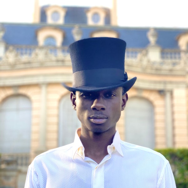 High top hat, black topper hat, edwardian black top hat, man top hat, oversized  top hat, victorian top hat, mens felt hat, race top hat