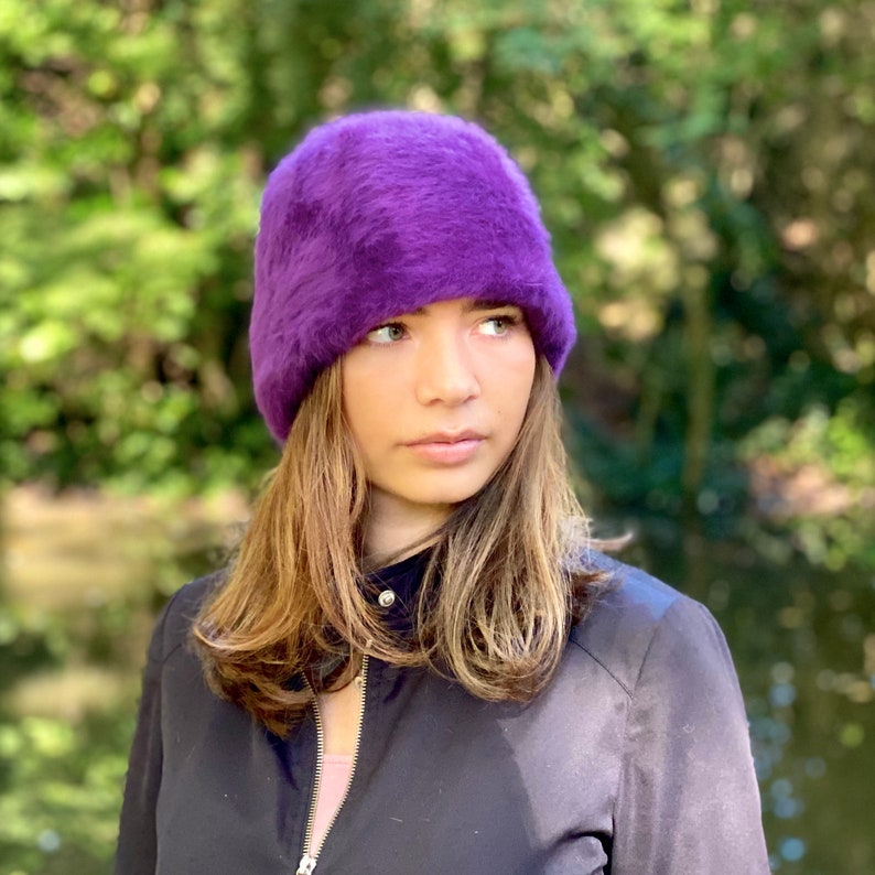 Beanie Hat Purple Purple Cloche Angora Hat Purple Slouchy Etsy