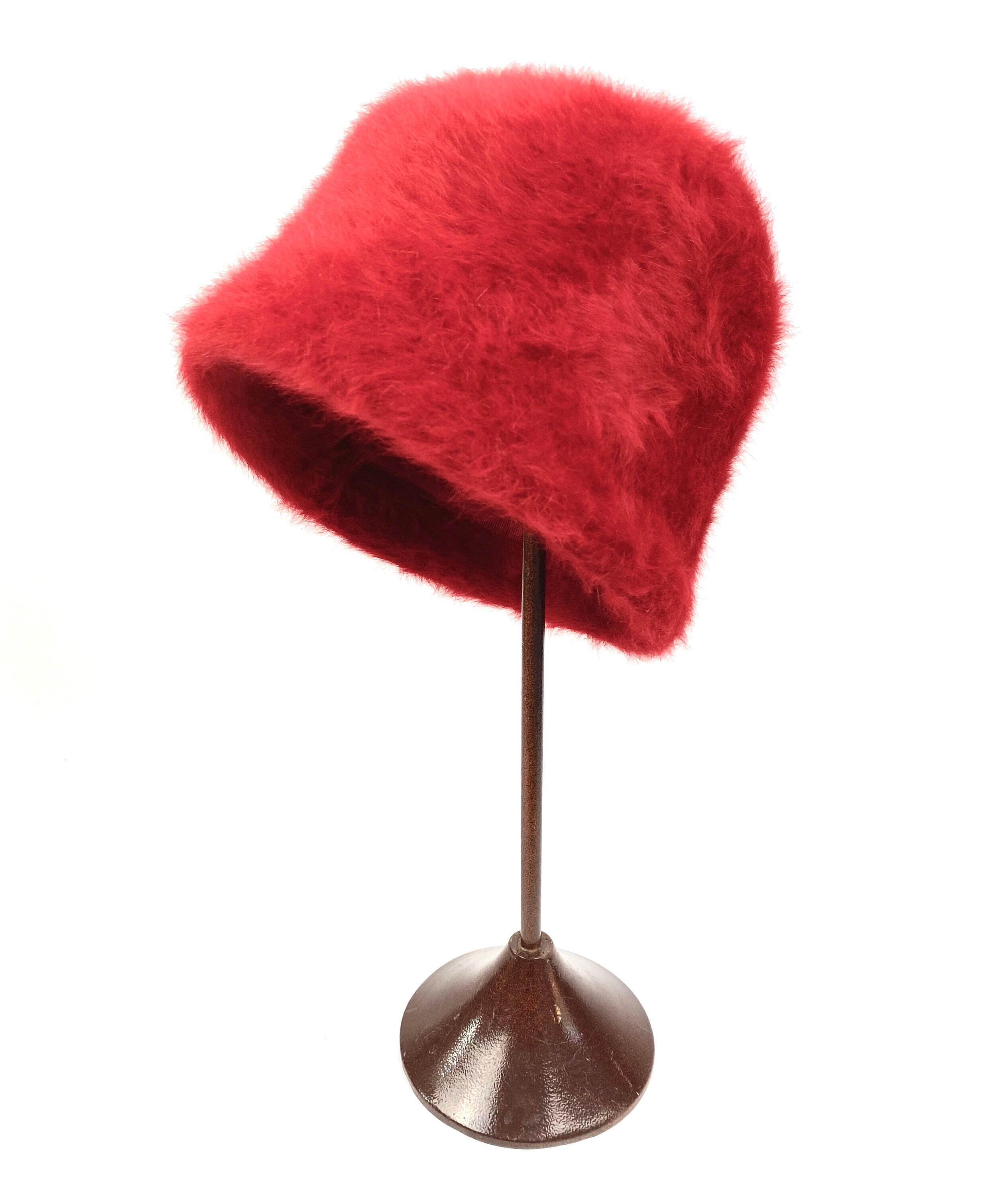 Red Angora Bucket Cloche Bowler Warm Winter Bright‎ Cherry Angora Cloche Hat - Etsy main image 2