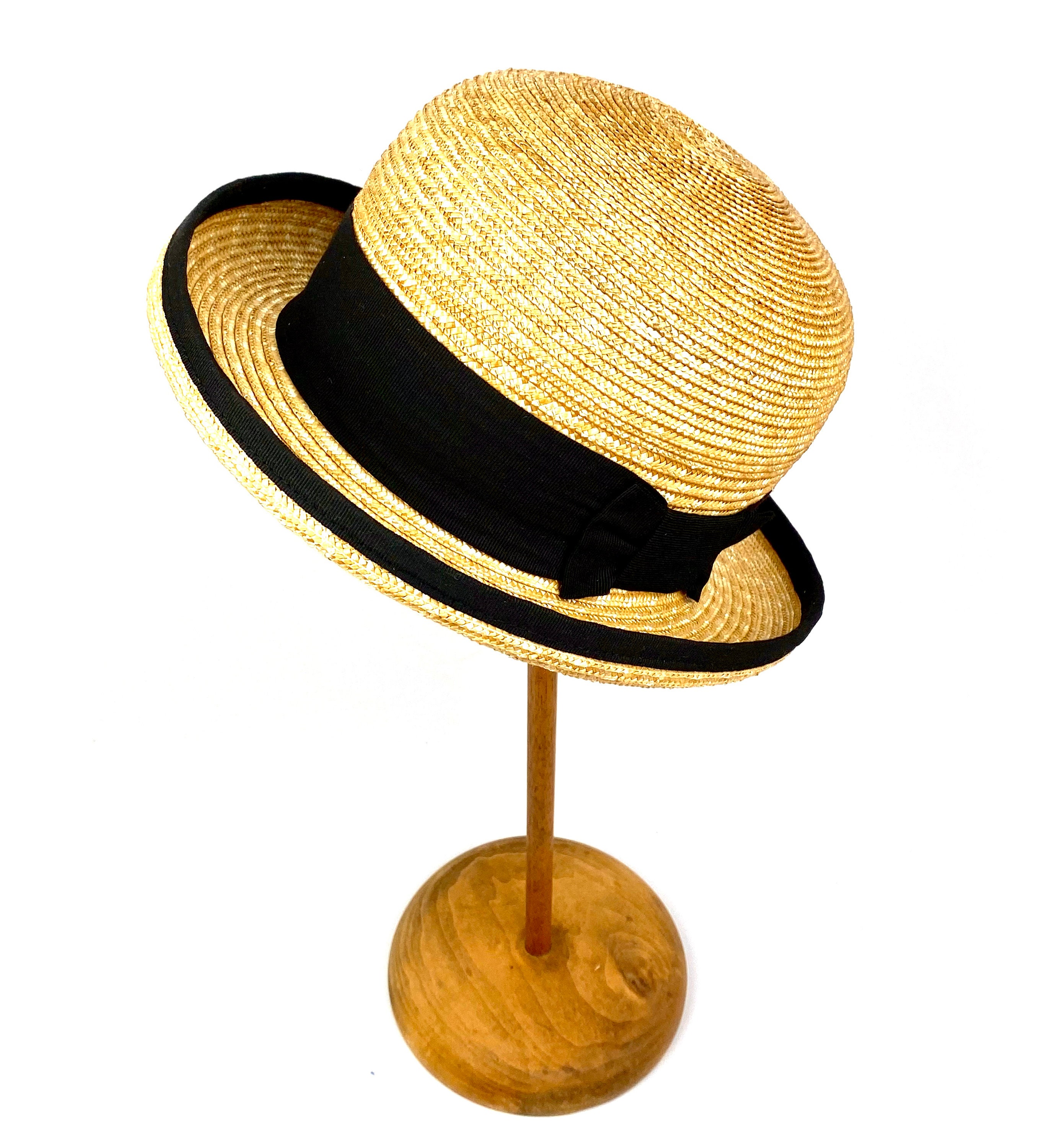 Bowler Straw Hat - Vintage Edwardian Bowler Hat for Summer  display picture 3